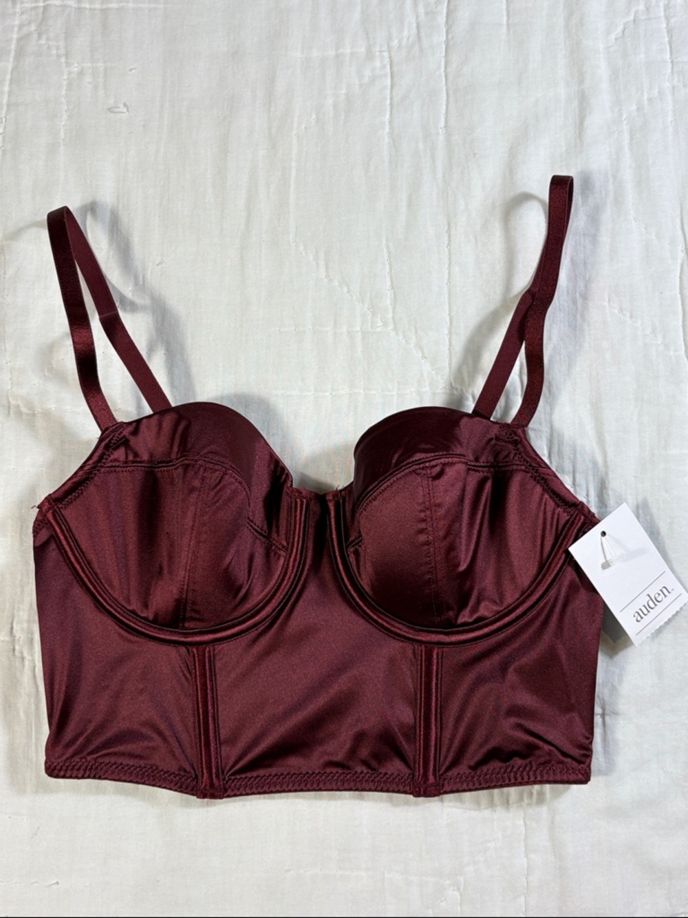 NWT‎ Auden Berry Red Satin Lightly Lined Lingerie Corset Bustier Bra Top New